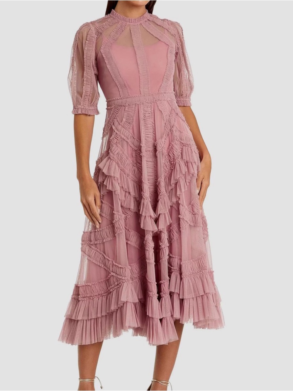 MAC DUGGAL PINK TULLE SHORT SLEEVE DRESS WOMENS SZ 2